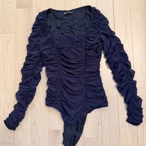 Zara Deep Blue Gathered Bodysuit